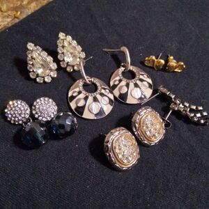 6 vintage rhinestone pierced earrings